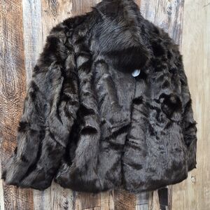 ELEGANT Adrienne Landau Dark Brown Fur Pea Coat. SOFT. 1X